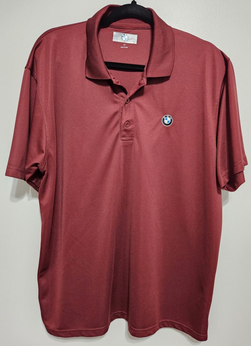 BMW Men's Polo Shirt Short Sleeve Maroon Size Large Car Auto Automobile